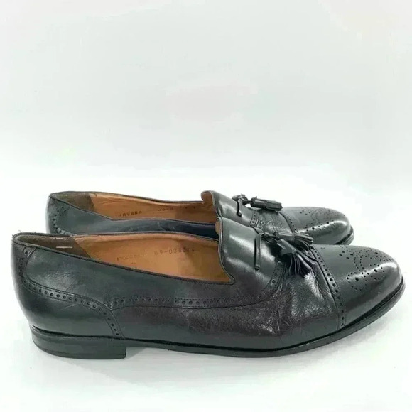 Mezlan mens loafers size 11.5 Havana black leather tassels Cap toe brogue main image 12